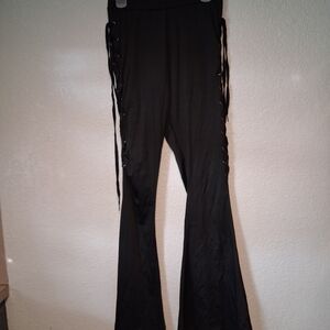 Black Lace-Up Flared Women's Pants